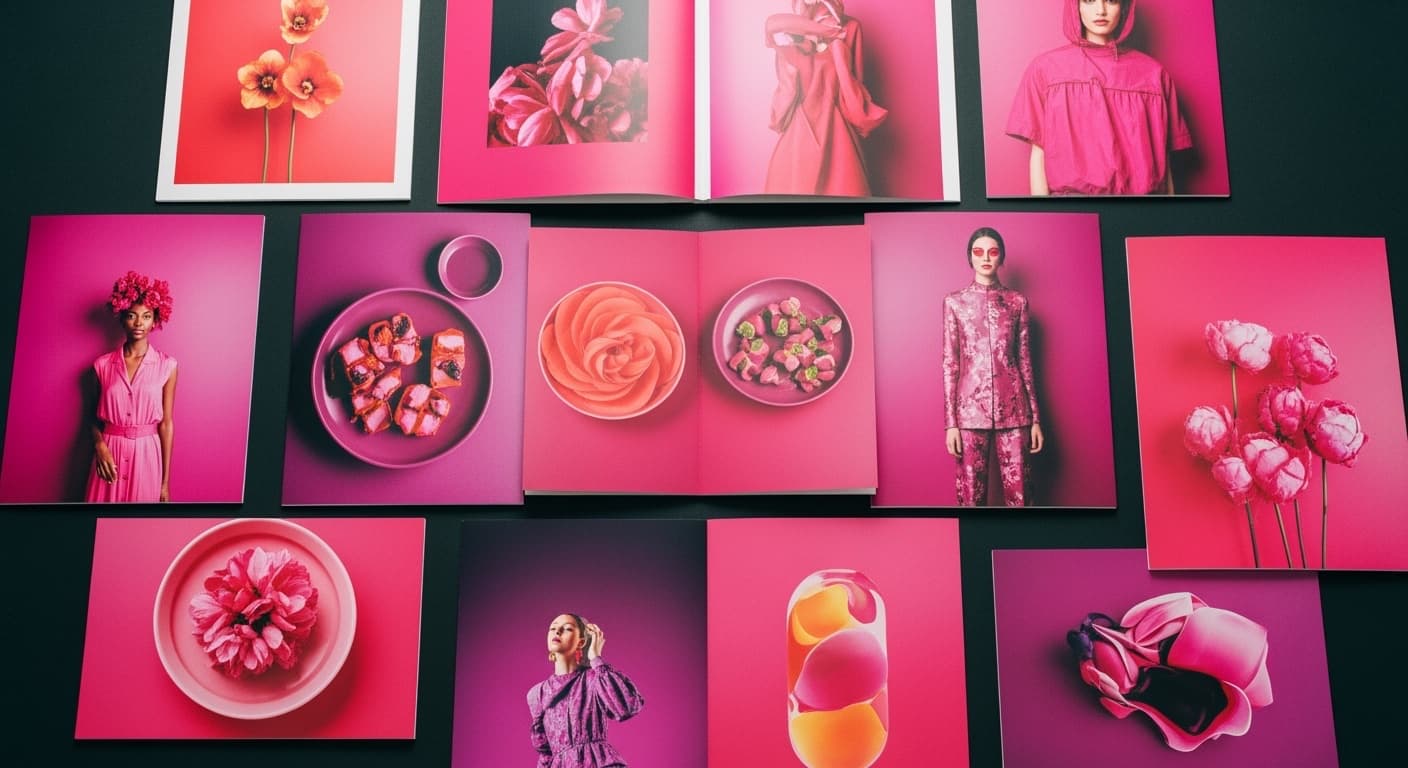 Beyond-CMYK-Druckmuster in Pink-, Violett- und dunklen Farbtönen