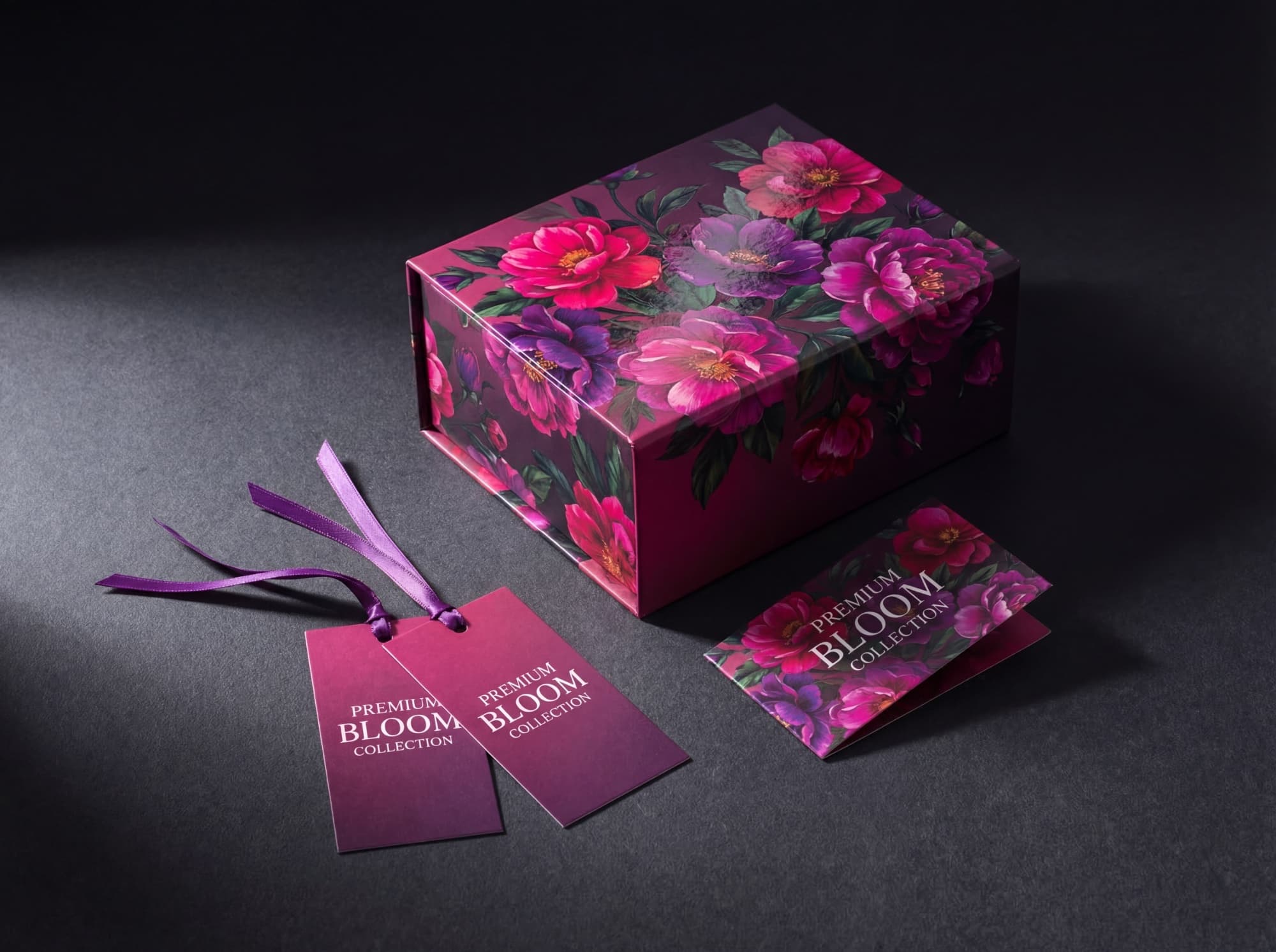 Premium-Verpackung mit fluoreszierenden Pink- und Violett-Tönen – fünfte Farbstation