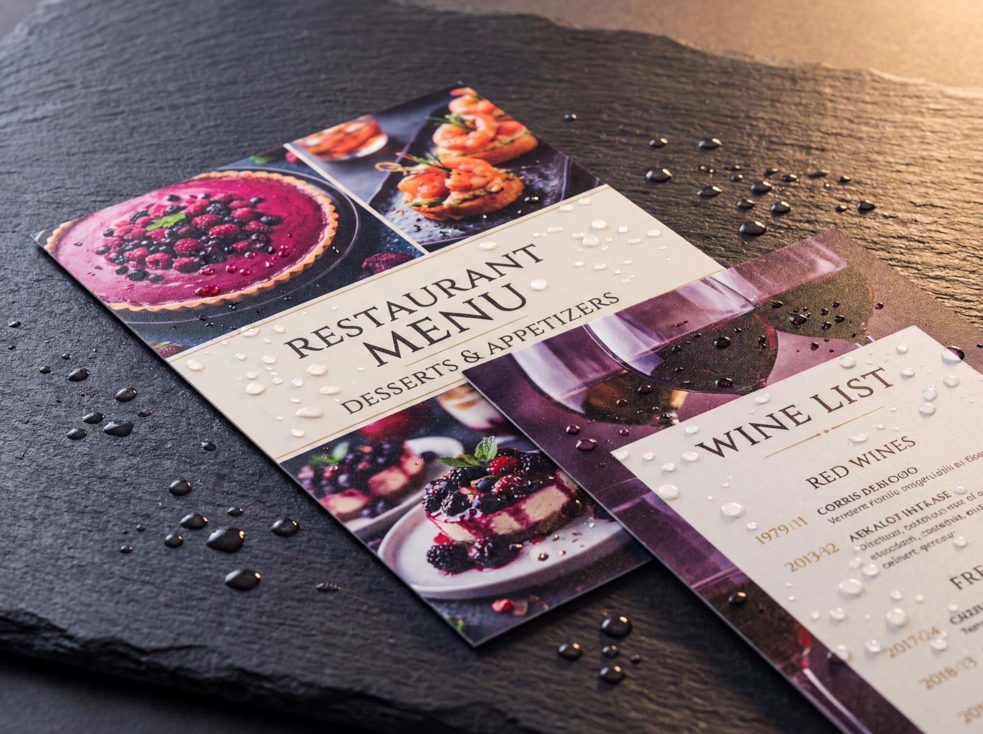 Wasserfeste Speisekarte auf synthetischem Material – Digitaldruck auf Spezialsubstraten